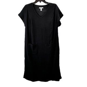 Isaac Mizrahi Live Cotton Gauze V Neck Dress XXS Oversized Black A378230 NWT
